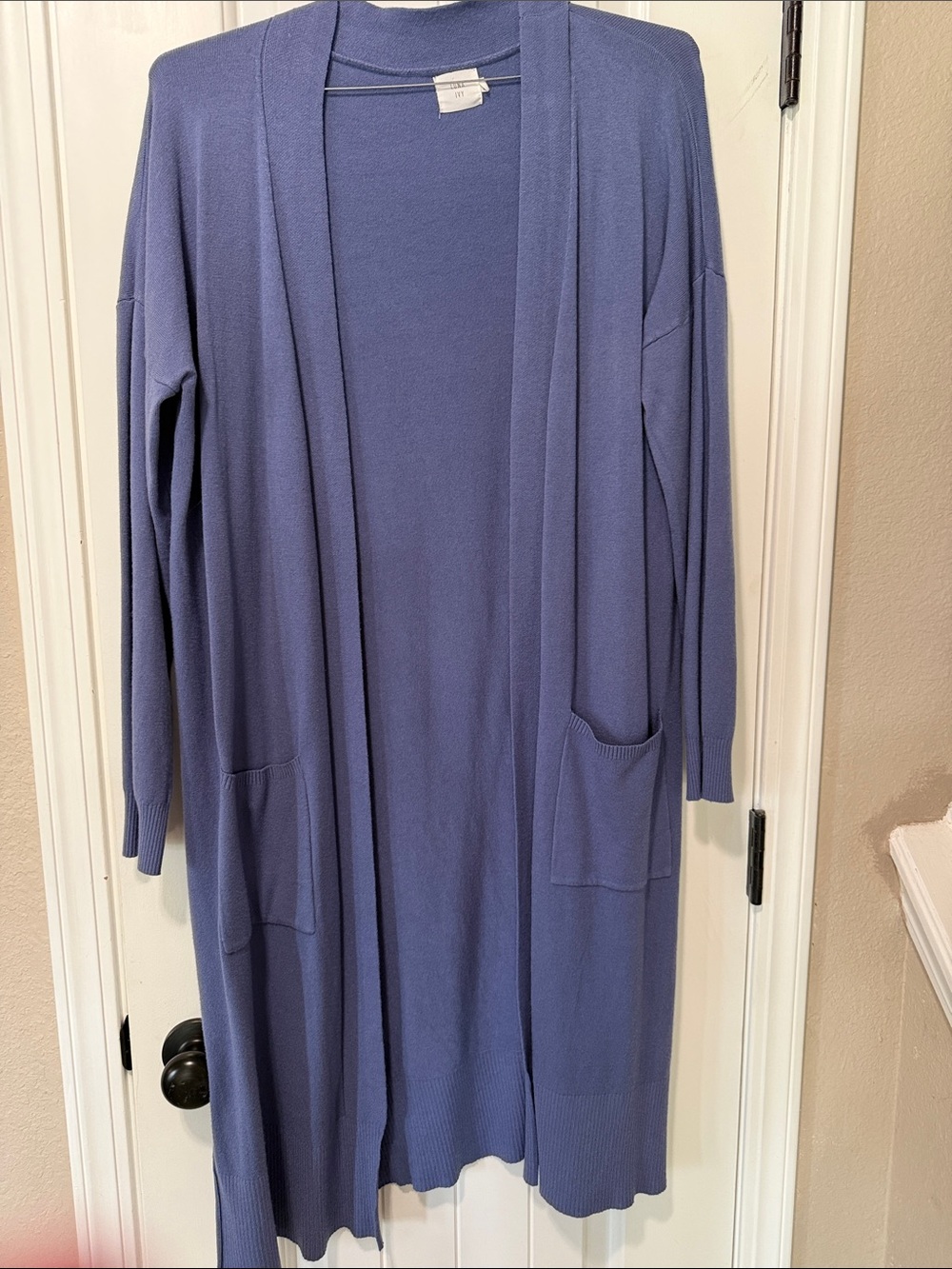 Long Open-Front Cardigan Sweater in Periwinkle